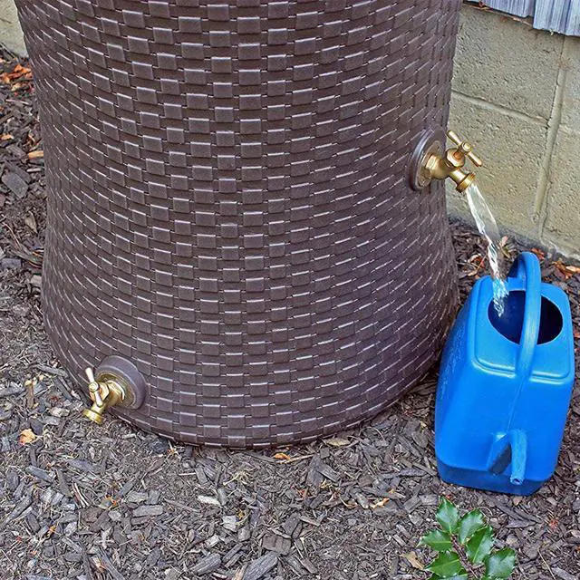 Alt view image 5 of 6 - Impressions 50 Gallon Nantucket Outdoor Home Rain Barrel Water Storage Collector with Garden Planter and Brass Spigot, Dark Brown