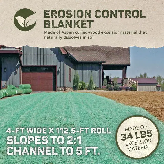 Alt view image 3 of 6 - Dewitt 2-Pack Single Net Excelsior Blanket, Green, 4 x 112.5 Feet Aspen Wood Fiber Erosion Control Mat with Netting for Soil Protection, Grass & Seed Establishment, Ground Cover and Landscaping