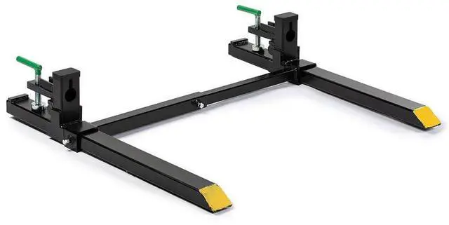 Main image of Light-Duty 43" Clamp-On Pallet Forks with Adjustable Stabilizer Bar, 30" x 3" Fork Length, Rated 1,500 LB, Easy to Install on Loader or Skid Steer Bucket