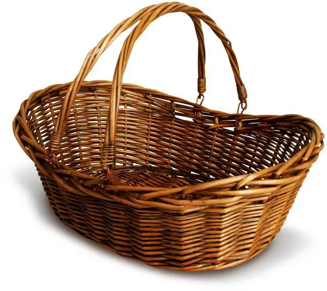 Main image of Large Dark Brown Hand Woven Wicker Basket for Storage with Handles - Woven Basket - Wicker Baskets for Picnics, Easter, Organizing, and More (20 x 7.5 inches)