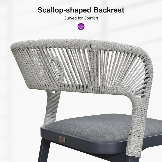 Alt view image 6 of 6 - 2 Pieces Outdoor Dining Chair All-Weather Wicker Aluminum Frame Patio Dining Chair for Lawn Garden Backyard Deck with Cushion, Gray