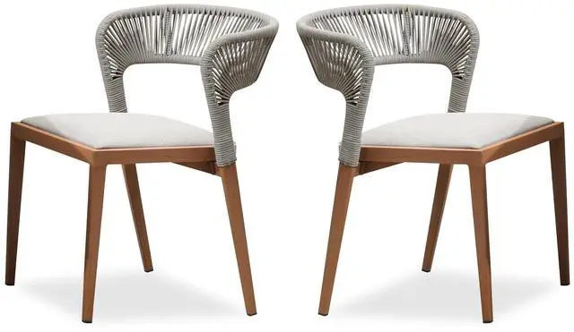 Main image of 2 Pieces Outdoor Dining Chair All-Weather Rattan Wicker Aluminum Frame Patio Dining Chair for Lawn Garden Backyard Deck with Cushion, Deep Teak