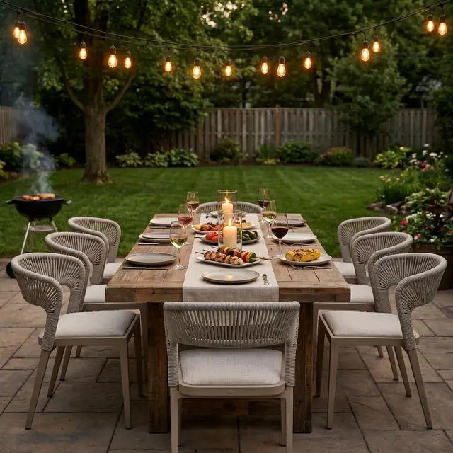 Alt view image 3 of 6 - 2 Pieces Outdoor Dining Chair All-Weather Rattan Wicker Aluminum Frame Patio Dining Chair for Lawn Garden Backyard Deck with Cushion, Champagne