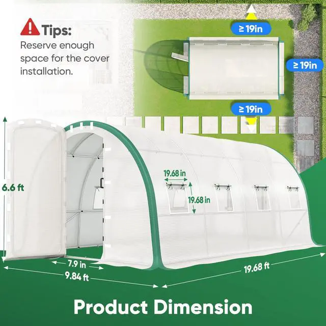 Alt view image 2 of 6 - 20x10x6.6 FT Premium Greenhouse for Outdoors with 2 Door Frames, Reinforced Top Structure & Cover, Large Heavy Duty Walk-in Tunnel Hoop Green House for Garden Backyard Flower Winter, White