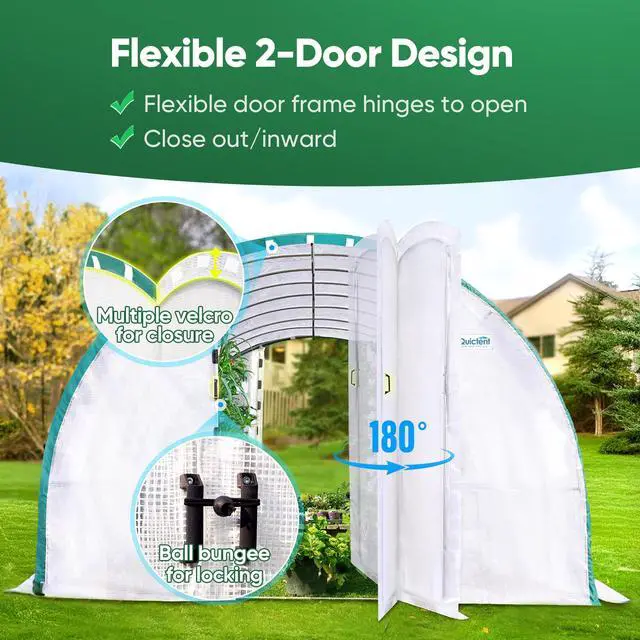 Alt view image 3 of 6 - 20x10x6.6 FT Premium Greenhouse for Outdoors with 2 Door Frames, Reinforced Top Structure & Cover, Large Heavy Duty Walk-in Tunnel Hoop Green House for Garden Backyard Flower Winter, White