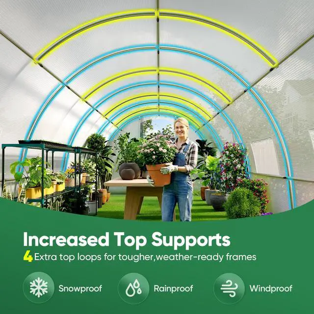 Alt view image 4 of 6 - 20x10x6.6 FT Premium Greenhouse for Outdoors with 2 Door Frames, Reinforced Top Structure & Cover, Large Heavy Duty Walk-in Tunnel Hoop Green House for Garden Backyard Flower Winter, White