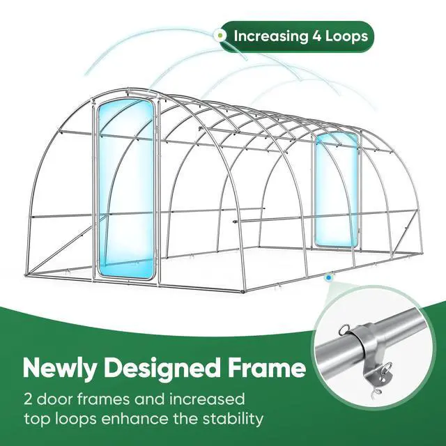 Alt view image 5 of 6 - 20x10x6.6 FT Premium Greenhouse for Outdoors with 2 Door Frames, Reinforced Top Structure & Cover, Large Heavy Duty Walk-in Tunnel Hoop Green House for Garden Backyard Flower Winter, White