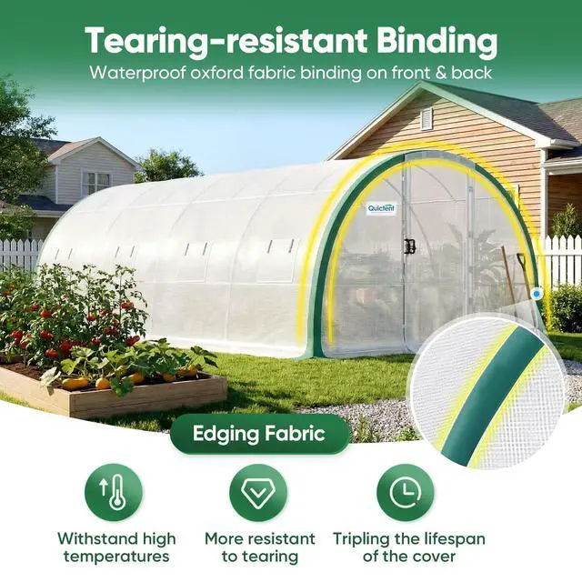 Alt view image 6 of 6 - 20x10x6.6 FT Premium Greenhouse for Outdoors with 2 Door Frames, Reinforced Top Structure & Cover, Large Heavy Duty Walk-in Tunnel Hoop Green House for Garden Backyard Flower Winter, White
