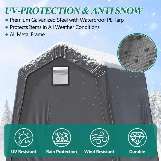 Alt view image 4 of 6 - 6' x 7' Outdoor Storage Shelter Shed- Heavy Duty Storage Tent with Roll-up Ventilated Windows, Portable Garage Storage shed for Bike, ATV, Motorcycle Shelter, Gray