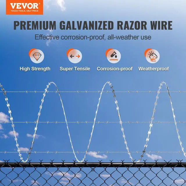 Alt view image 2 of 6 - Razor Wire Fencing, Razor Barbed Wire, Galvanized Steel, 500ft, 10 Rolls, Silver, SD-SRBW17.5-BTO22