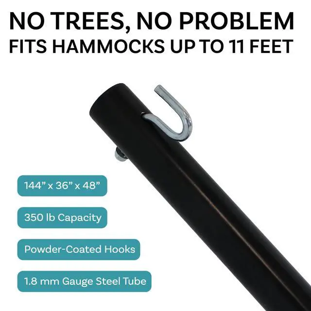 Alt view image 2 of 6 - Sunnydaze Double Hammock Stand for Outside - 350-Pound Capacity Indoor/Outdoor Hammock Frame - Black Powder-Coated Finish - 12-Foot