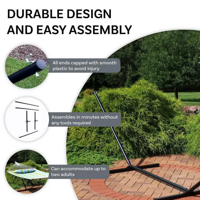 Alt view image 4 of 6 - Sunnydaze Double Hammock Stand for Outside - 350-Pound Capacity Indoor/Outdoor Hammock Frame - Black Powder-Coated Finish - 12-Foot