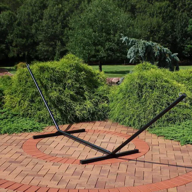 Alt view image 6 of 6 - Sunnydaze Double Hammock Stand for Outside - 350-Pound Capacity Indoor/Outdoor Hammock Frame - Black Powder-Coated Finish - 12-Foot