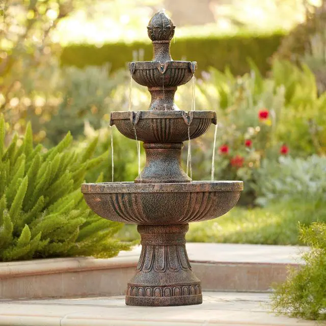 Alt view image 2 of 6 - Ravenna 43" High Large Italian Indoor Outdoor Decor Faux Stone Floor Fountain Standing Waterfall 3-Tier Basin Tall Water Feature for Outside Garden Patio Yard Backyard Porch Deck