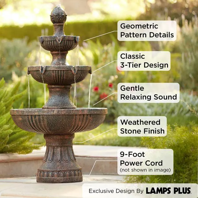 Alt view image 3 of 6 - Ravenna 43" High Large Italian Indoor Outdoor Decor Faux Stone Floor Fountain Standing Waterfall 3-Tier Basin Tall Water Feature for Outside Garden Patio Yard Backyard Porch Deck