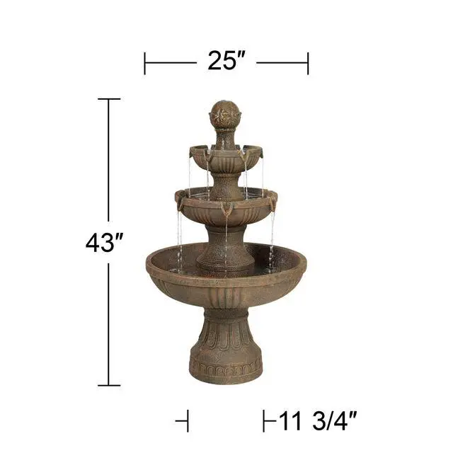 Alt view image 4 of 6 - Ravenna 43" High Large Italian Indoor Outdoor Decor Faux Stone Floor Fountain Standing Waterfall 3-Tier Basin Tall Water Feature for Outside Garden Patio Yard Backyard Porch Deck