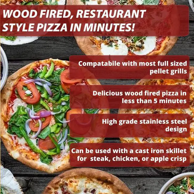 Alt view image 4 of 6 - Pellet Grill Pizza Oven Attachment for Wood-Fired Cooking, Fits Traeger, GMG, Pit Boss, Camp Chef, Rec-Tec, Converts Grill to Pizza Oven, 800°F Heat, Stainless Steel