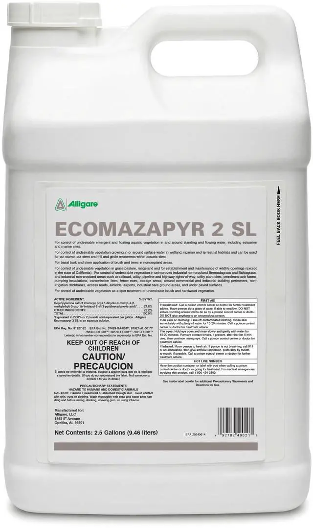 Main image of Ecomazapyr 2 SL Herbicide - Broad-Spectrum Brush & Weed Killer for Aquatic/Terrestrial Areas - Grass and Weed killer for Trees, Brush, Emergent Aquatic Vegetation - 27.8% Imazapyr, 2.5 Gallon
