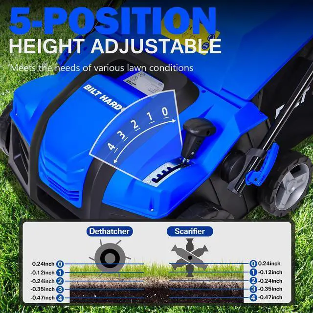 Alt view image 3 of 6 - 16 Inch Dethatcher Scarifier Electric Powered, 15 Amp Copper Motor, 5-Position Depth Adjustment, 14.5 gal Thatch Bag, 2 in 1 Walk Behind Thatch Removing Machine for Lawn