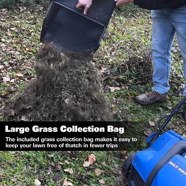 Alt view image 5 of 6 - 16 Inch Dethatcher Scarifier Electric Powered, 15 Amp Copper Motor, 5-Position Depth Adjustment, 14.5 gal Thatch Bag, 2 in 1 Walk Behind Thatch Removing Machine for Lawn