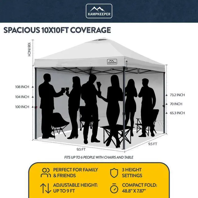 Alt view image 2 of 6 - 10x10 Pop-Up Canopy Tent, Waterproof, Portable Shade with Side Walls, Adjustable Instant Outdoor Shelter for Camping, Backyard, and Events, White