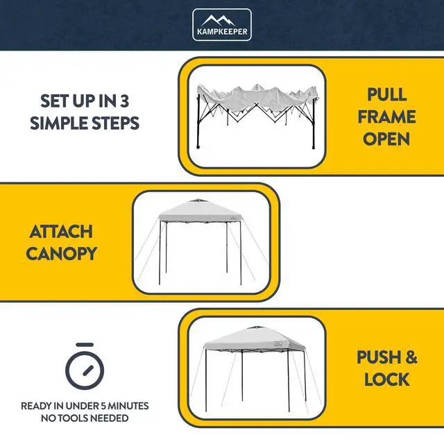 Alt view image 4 of 6 - 10x10 Pop-Up Canopy Tent, Waterproof, Portable Shade with Side Walls, Adjustable Instant Outdoor Shelter for Camping, Backyard, and Events, White
