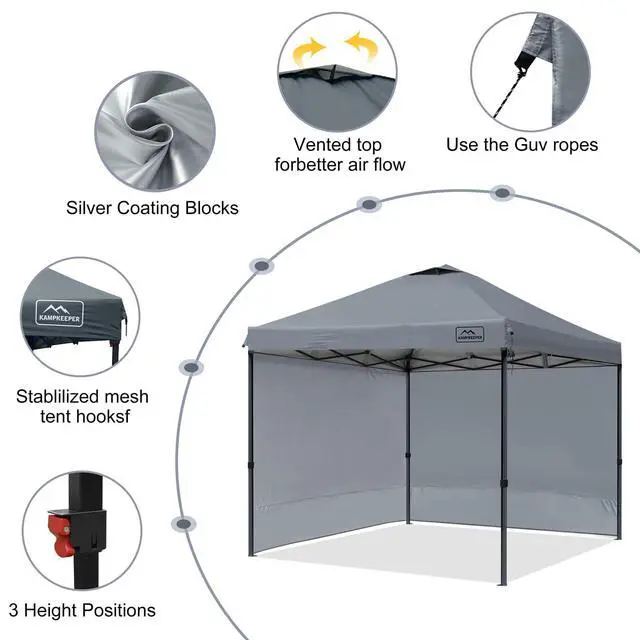 Alt view image 2 of 6 - 10x10 Pop-Up Canopy Tent, Waterproof, Portable Shade with Side Walls, Adjustable Instant Outdoor Shelter for Camping, Backyard, and Events, Grey