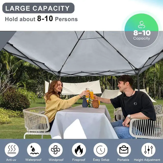 Alt view image 6 of 6 - 10x10 Pop-Up Canopy Tent, Waterproof, Portable Shade with Side Walls, Adjustable Instant Outdoor Shelter for Camping, Backyard, and Events, Grey