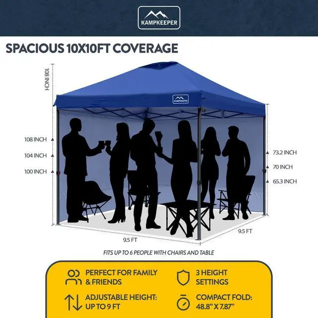 Alt view image 2 of 6 - 10x10 Pop-Up Canopy Tent, Waterproof, Portable Shade with Side Walls, Adjustable Instant Outdoor Shelter for Camping, Backyard, and Events, Navy Blue