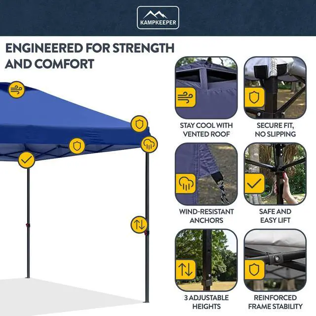 Alt view image 3 of 6 - 10x10 Pop-Up Canopy Tent, Waterproof, Portable Shade with Side Walls, Adjustable Instant Outdoor Shelter for Camping, Backyard, and Events, Navy Blue
