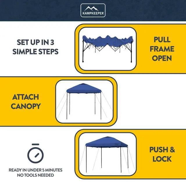 Alt view image 4 of 6 - 10x10 Pop-Up Canopy Tent, Waterproof, Portable Shade with Side Walls, Adjustable Instant Outdoor Shelter for Camping, Backyard, and Events, Navy Blue