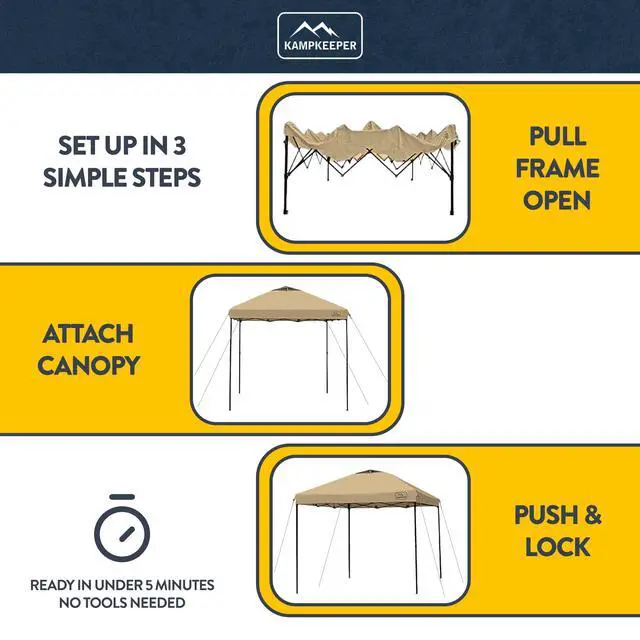 Alt view image 4 of 6 - 10x10 Pop-Up Canopy Tent, Waterproof, Portable Shade with Side Walls, Adjustable Instant Outdoor Shelter for Camping, Backyard, and Events, Khaki