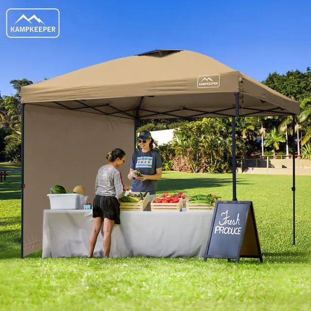 Alt view image 6 of 6 - 10x10 Pop-Up Canopy Tent, Waterproof, Portable Shade with Side Walls, Adjustable Instant Outdoor Shelter for Camping, Backyard, and Events, Khaki