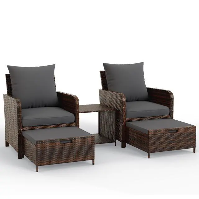 Alt view image 2 of 6 - Balcony Furniture Patio Chairs with Ottoman, 5 Piece Wicker Patio Furniture Set with Footrest for Front Porch Small Space
