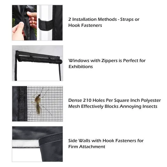 Alt view image 4 of 6 - 8Pcs Pop Up Canopy Half Mesh Sidewall with Window 10x10Ft for Food Booth Commercial Vendor Shelter Mesh Enclosures Screened Walls