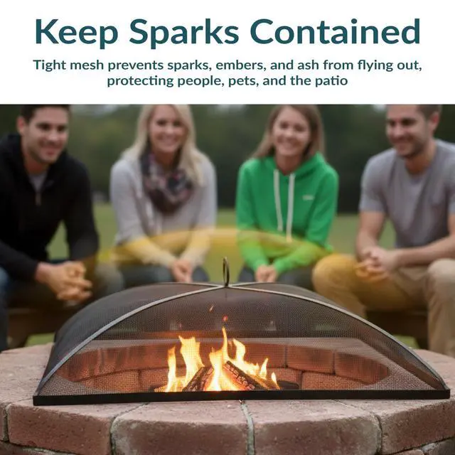 Alt view image 2 of 6 - Sunnydaze Heavy-Duty Steel Mesh Fire Pit Spark Screen Cover - Outdoor Fire Pit Screen Cover - Square - Black - 31-Inch