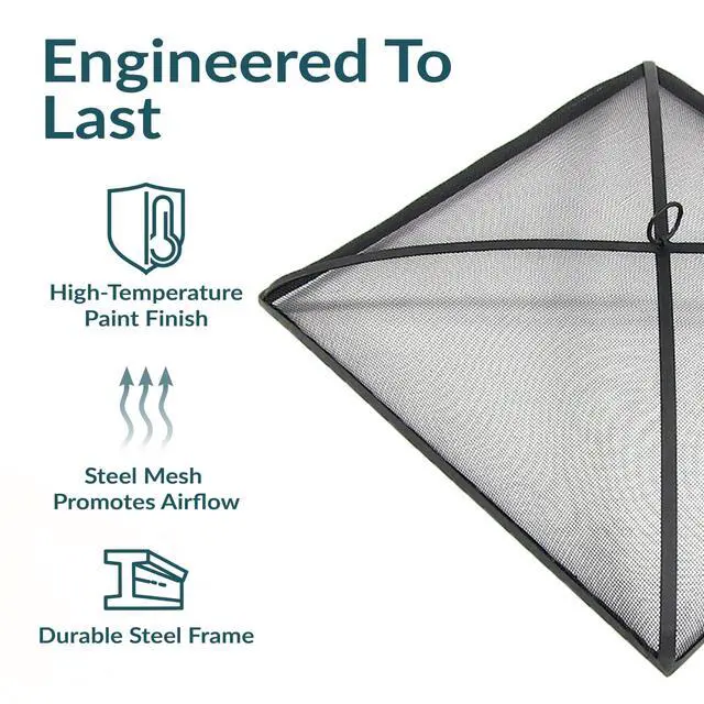Alt view image 3 of 6 - Sunnydaze Heavy-Duty Steel Mesh Fire Pit Spark Screen Cover - Outdoor Fire Pit Screen Cover - Square - Black - 31-Inch