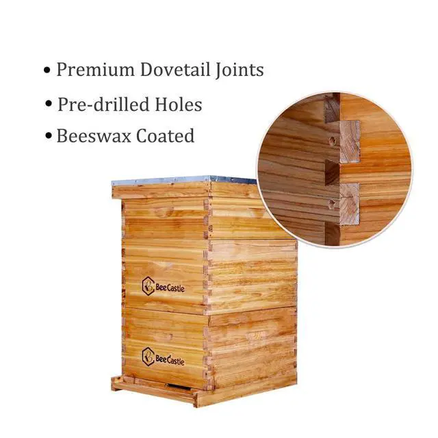 Alt view image 3 of 6 - 8 Frame Langstroth Bee Hive Coated with Beeswax Includes Beehive Frames and Waxed Foundations (2 Deep Boxes & 1 Medium Box)