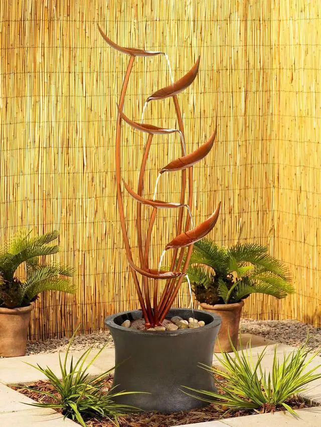 Alt view image 2 of 6 - Ashton Tiered Copper Leaves 41" High Large Modern Indoor Outdoor Cottage Core Decor Resin Floor Fountain Standing Waterfall Cascading Water Feature for Outside Garden Patio Yard