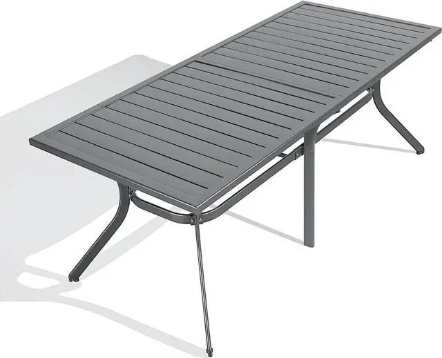 Main image of 6-8 Person Outdoor Aluminum Dining Table with Height Adjustable Feet and Slatted Tabletop Large Rectangle Patio Table for Garden Porch Deck