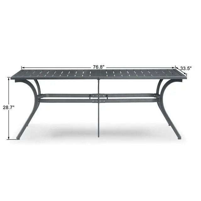 Alt view image 3 of 6 - 6-8 Person Outdoor Aluminum Dining Table with Height Adjustable Feet and Slatted Tabletop Large Rectangle Patio Table for Garden Porch Deck