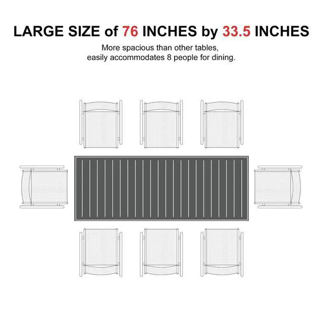 Alt view image 5 of 6 - 6-8 Person Outdoor Aluminum Dining Table with Height Adjustable Feet and Slatted Tabletop Large Rectangle Patio Table for Garden Porch Deck