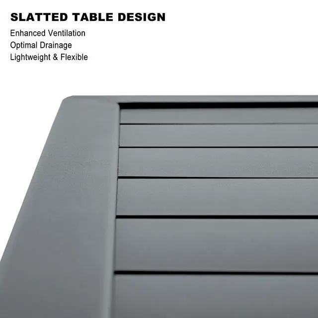 Alt view image 6 of 6 - 6-8 Person Outdoor Aluminum Dining Table with Height Adjustable Feet and Slatted Tabletop Large Rectangle Patio Table for Garden Porch Deck
