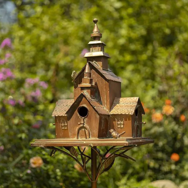 Main image of Large Copper Colored Multi-Birdhouse Stakes, Room for 5 Bird Families in Each (XL Country Town Home Montana)