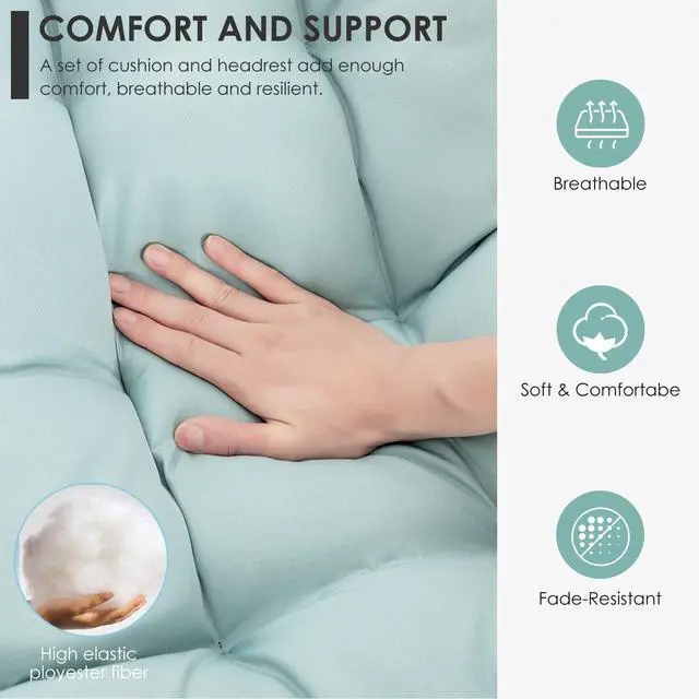 Alt view image 2 of 6 - Egg Chair with Stand Indoor Outdoor Swing Egg Chair, Patio Wicker Hanging Chair with Stand Hammock Egg Chairs with UV Resistant Cushion and Aluminum Frame for Bedroom Balcony Garden Light Blue