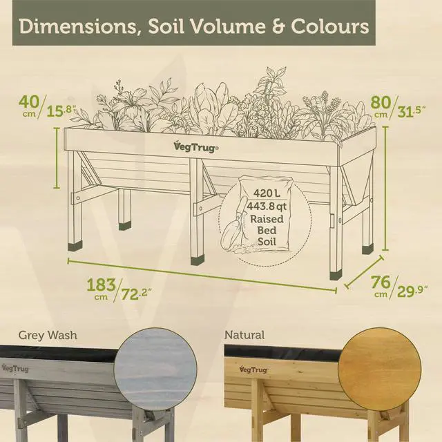 Alt view image 2 of 6 - ® Raised Bed Classic Medium 1.8m, Gray Wash