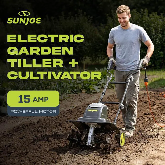 Alt view image 2 of 6 - Corded Electric Garden Tiller & Cultivator with 15-Amp Motor and 6 Steel Tines Heavy-Duty Rototiller with 15.7" Cutting Width for Outdoor Lawn, Yard & Soil Aeration, TJ605E