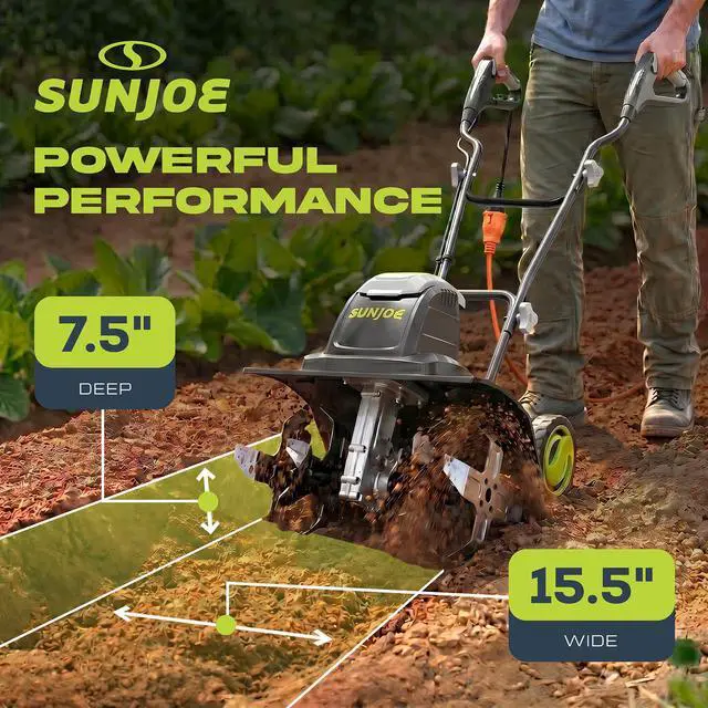 Alt view image 4 of 6 - Corded Electric Garden Tiller & Cultivator with 15-Amp Motor and 6 Steel Tines Heavy-Duty Rototiller with 15.7" Cutting Width for Outdoor Lawn, Yard & Soil Aeration, TJ605E