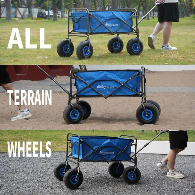 Alt view image 2 of 6 - Beach Wagon with Balloon Wheels, Collapsible Cart with Big Wheels for Sand, Folds Thin with Quick-Release Wheel Forks (with Rod Holder, 10''x3'' Rubber Tire)