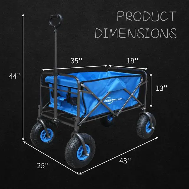 Alt view image 4 of 6 - Beach Wagon with Balloon Wheels, Collapsible Cart with Big Wheels for Sand, Folds Thin with Quick-Release Wheel Forks (with Rod Holder, 10''x3'' Rubber Tire)